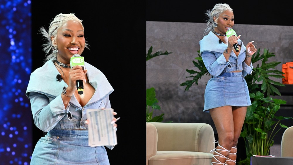 Yung Miami speaks on stage during Day 3 of Revolt World at Pangea Studios on September 22 in Atlanta.