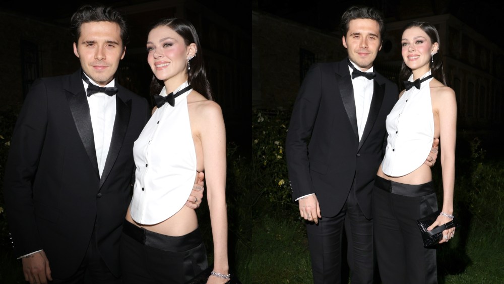 Brooklyn Beckham and Nicola Peltz at Victoria Beckham's spring 2025 fashion show on Sept. 27.