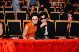 Josette Maskin and Naomi McPherson at Susan Alexandra X Rachel Antonoff Dog Show RTW Spring 2025 as part of New York Ready to Wear Fashion Week held at the Starrett-Lehigh Building on September 6, 2024 in New York, New York.