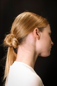 Hairstyle at the Ferragamo spring 2025 fashion show in Milan.