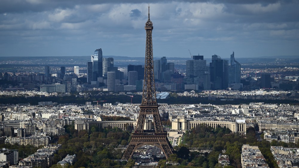 The Eiffel Tower dominates the Parisian skyline.