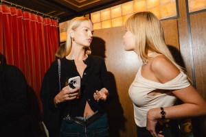 Daphne Groeneveld (L) and guest at the Gigi Hadid & Caviar Kaspia Dinner held at Caviar Kaspia during New York Fashion Week on September 5, 2024 in New York, New York.