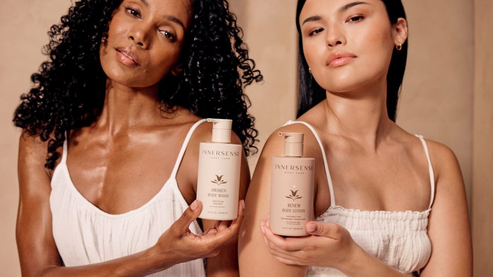 Models with Innersense body care products