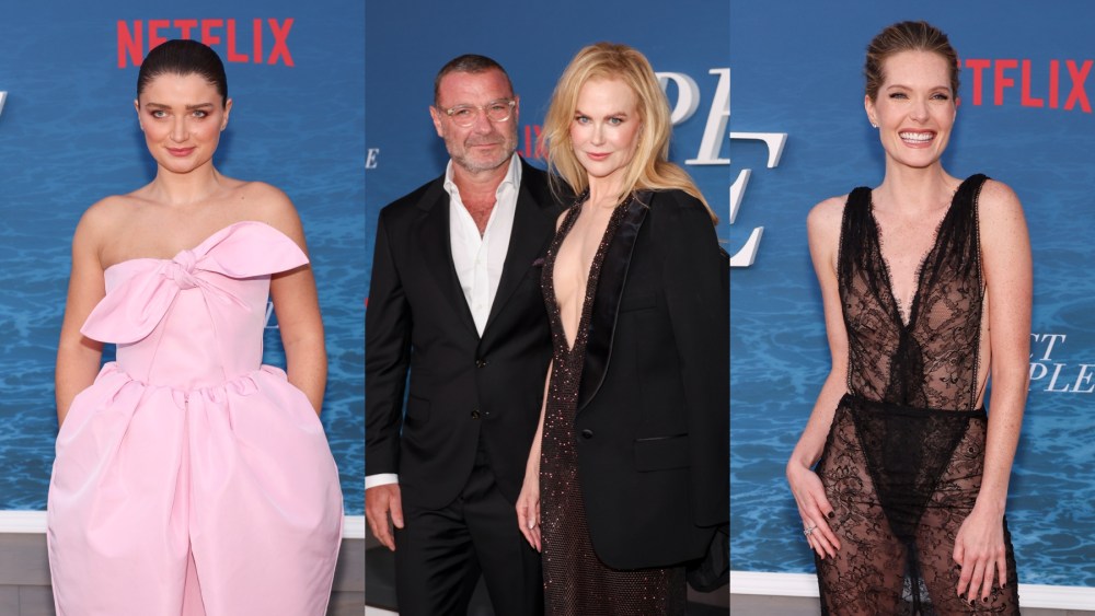 Eve Hewson, Liev Schreiber, Nicole Kidman and Meghann Fahy at the Los Angeles premiere of "The Perfect Couple" on Sept. 4, red carpet, Netflix