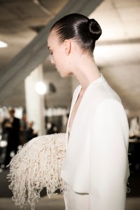 Hairstyle at the Philosophy di Lorenzo Serafini spring 2025 fashion show in Milan.