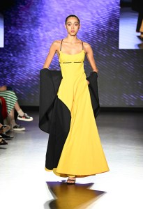 A model walks the runway for Emma Joan Foley during the 17th annual Supima Design Competition at The Prince George Ballroom on September 05, 2024 in New York City.