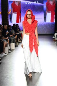 A model walks the runway for Marina Lamphier during the 17th annual Supima Design Competition at The Prince George Ballroom on September 05, 2024 in New York City.