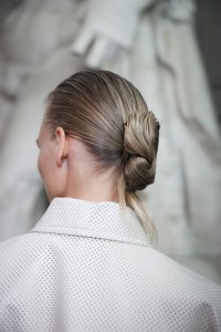Hairstyle at the Sportmax spring 2025 fashion show in Milan.