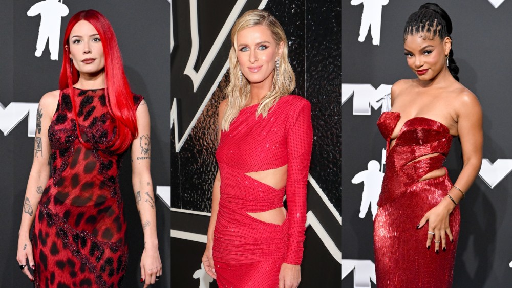 Halsey, Nicky Hilton Rothschild and Halle Bailey at the 2024 MTV Video Music Awards on Sept. 11 in Elmont, New York, red fashion trend