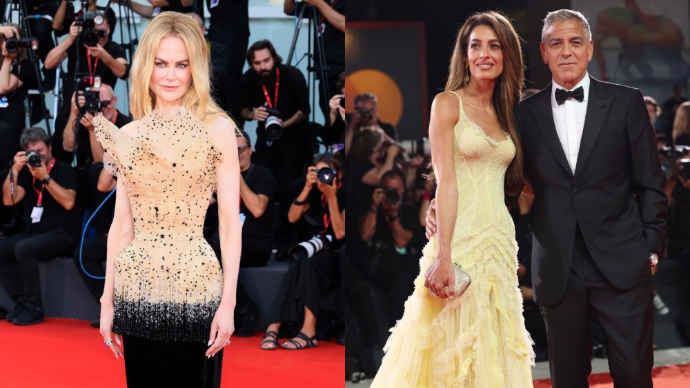 Nicole Kidman, Amal Clooney and George Clooney at the 2024 Venice Film Festival, red carpet, Schiaparelli, Versace, best dressed