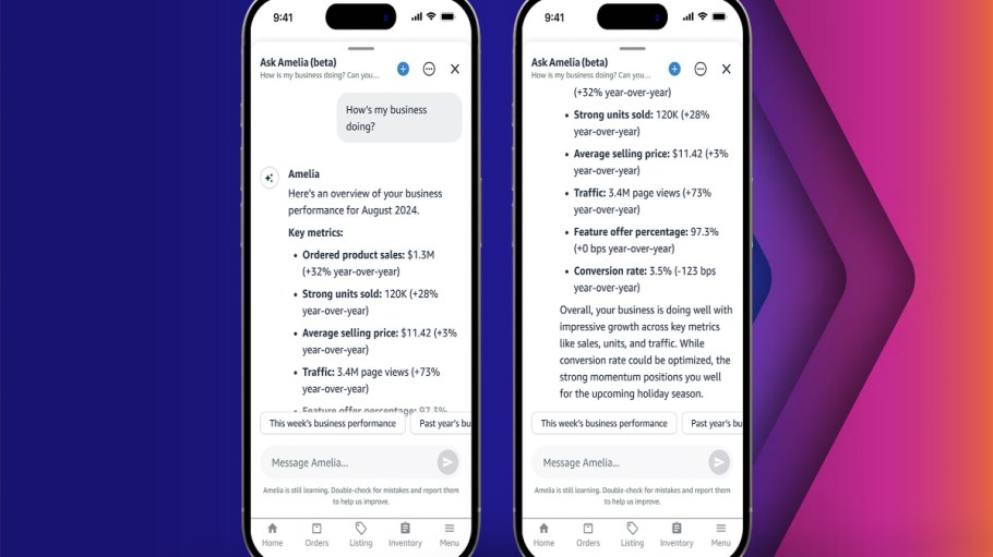 Amazon's new chatbot, Project Amelia, is designed to give sellers deeper insights on their businesses.