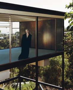 Max Mara Atelier silk and metallic fiber blend coat; Dries Van Noten shoes; Jean Schlumberger by Tiffany Apollo ear clips in gold with diamonds in platinum.