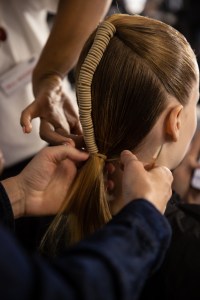 Backstage at the Off-White spring 2025 ready-to-wear show at New York Fashion Week.