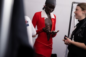 Backstage at the Off-White spring 2025 ready-to-wear show at New York Fashion Week.
