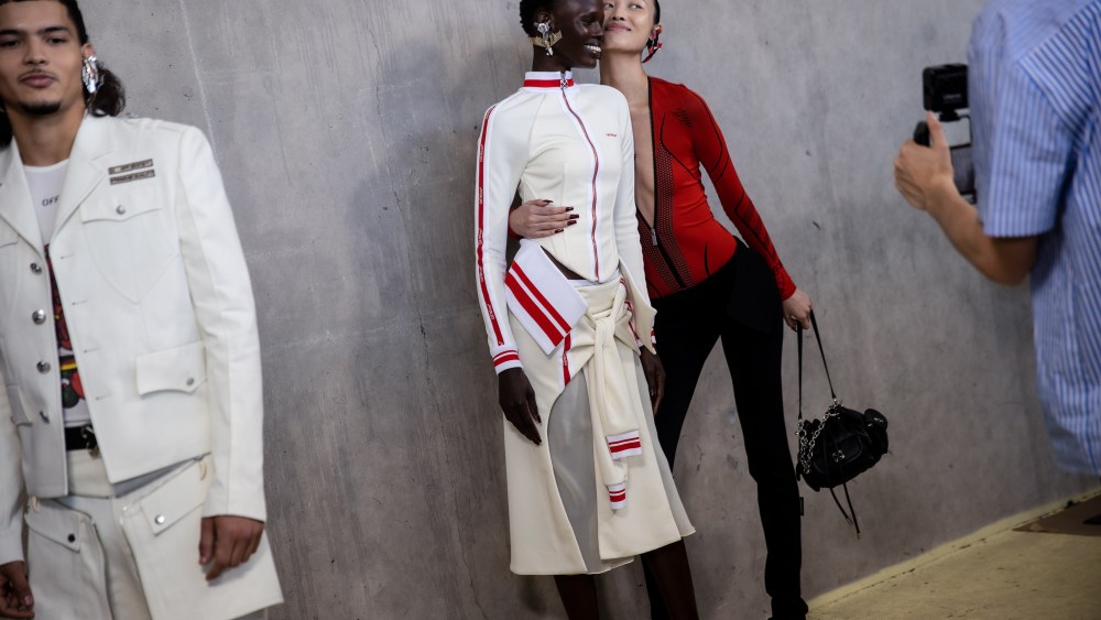 Backstage at the Off-White spring 2025 ready-to-wear show at New York Fashion Week.