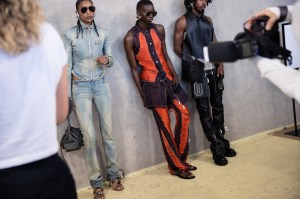 Backstage at the Off-White spring 2025 ready-to-wear show at New York Fashion Week.