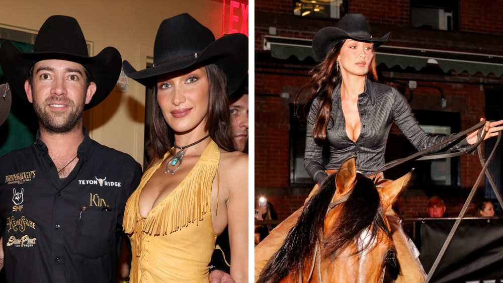 Adan Banuelos and Bella Hadid attend while Teton Ridge brings "Window To The West" series from the heart of Texas to the streets of NYC on September 12, 2024 in New York City, horseback cutting riding