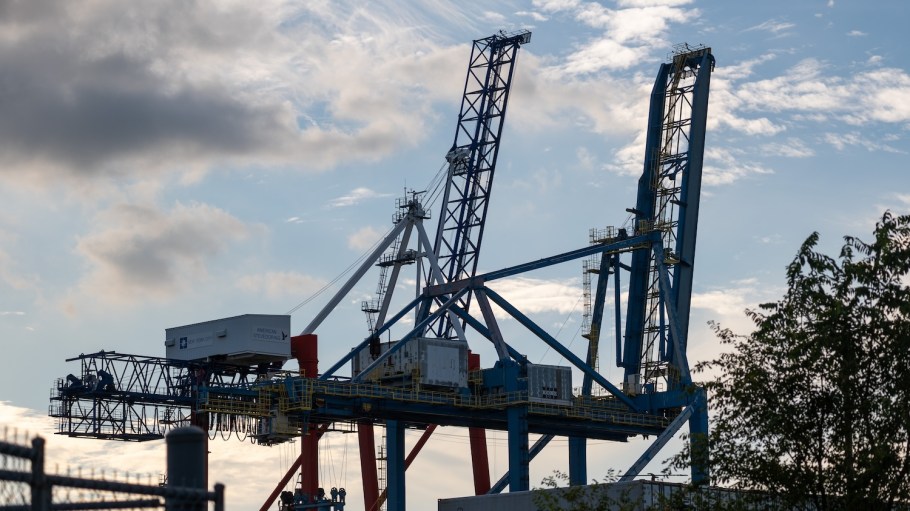 Cranes used for shipping containers rise from the Red Hook Container Terminal in Brooklyn on September 30, 2024 in New York City. A  massive strike that could shut down ports across the East and Gulf coasts is all but certain to begin at midnight as members of the International Longshoremen’s Association continue to make salary and other demands to the United States Maritime Alliance, which controls many of the ports across the country.