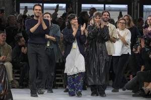 The design studio at Dries Van Noten's Spring 2025 Ready-to-Wear Collection at Paris Fashion Week takes a bow after the show.