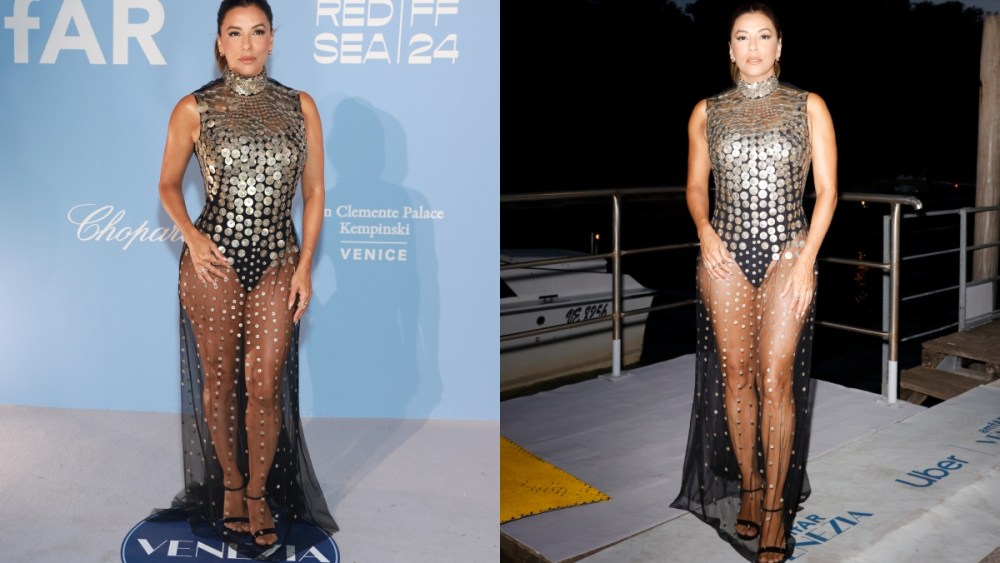Eva Longoria attends the amfAR Gala Venezia 2024 presented by Red Sea International Film Festival and World Gold Council at Hangar Nicelli.