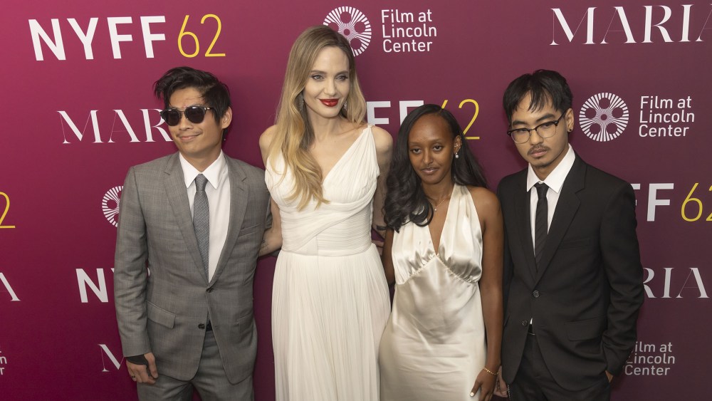 NEW YORK, NEW YORK - SEPTEMBER 29: angelina jolie kids Pax Thien Jolie, Angelina Jolie, Zahara Marley Jolie, and Maddox Chivan Jolie attend the "Maria" Premiere during the 62nd New York Film Festival at Alice Tully Hall on September 29, 2024 in New York City. (Photo by Joy Malone/WireImage)