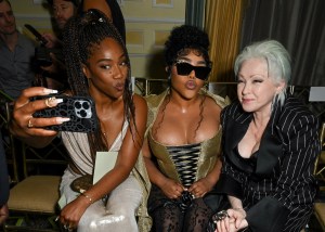 Tiffany Haddish, Lil' Kim and Cyndi Lauper at the Christian Siriano spring 2025 ready-to-wear show.