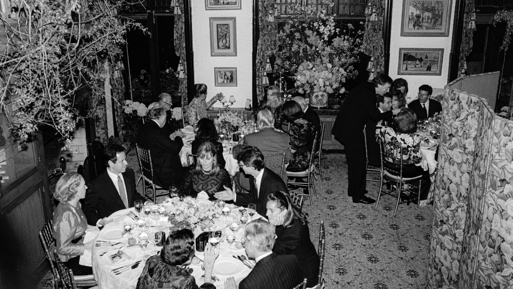 Guests attend an event at La Grenouille, a restaurant in New York City, on May 12, 1989.