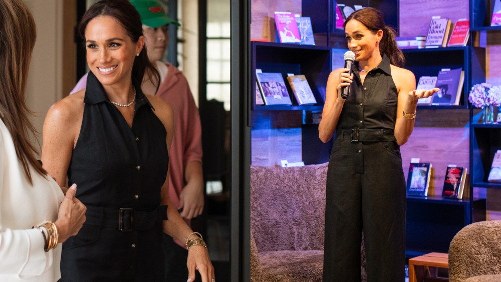 Meghan Markle, Duchess of Sussex, Godmothers grand opening, Club Monaco, jumpsuit, quiet luxury, montecito, silent luxury fashion trends, celebrities in montecito