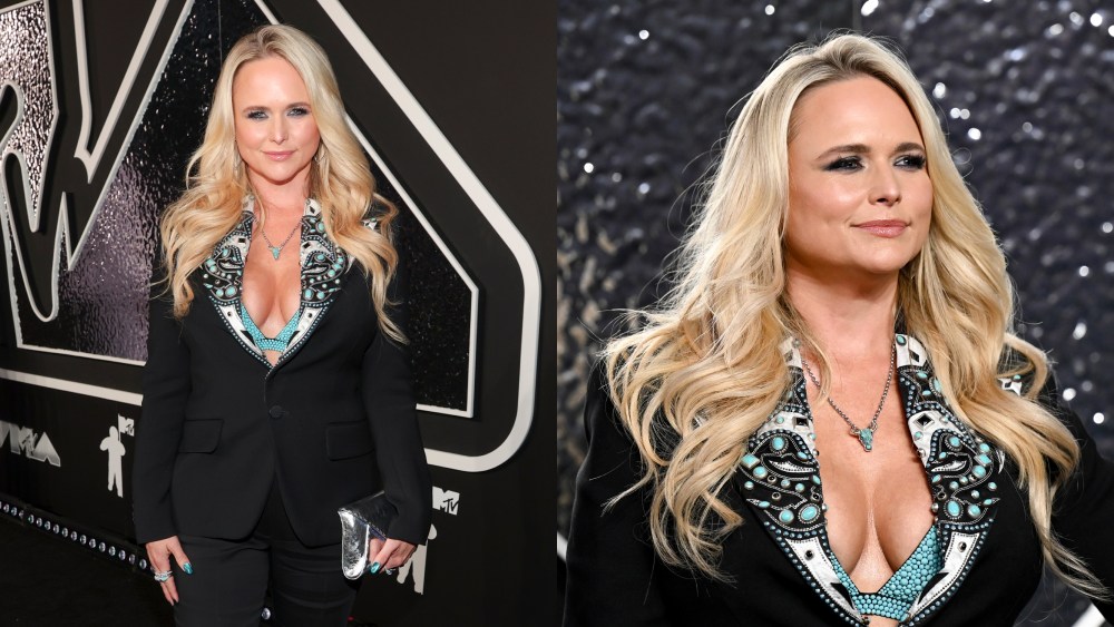 Miranda Lambert, MTV VMAs, suit, turquoise, peekaboo bra fashion trend