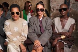 Tamu Mcpherson, Candela Pelizza and Amina Ladymya at Moschino Spring 2025 Ready to Wear Fashion Show at Milan Fashion Week