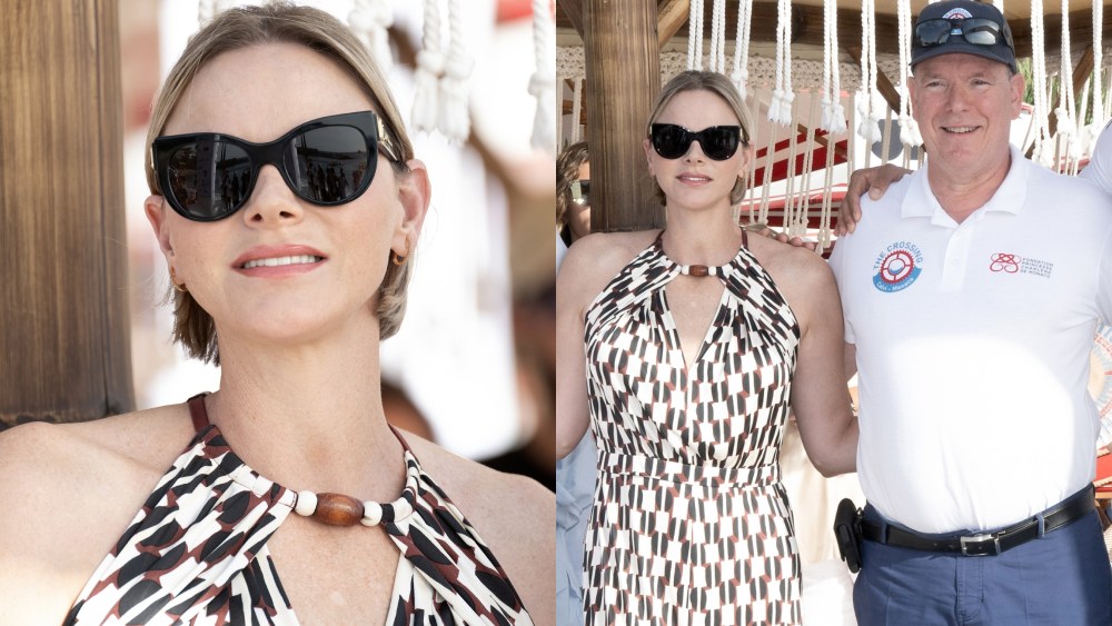 Princess Charlene of monaco, Prince Albert II, Louis Vuitton, Diane von Furstenberg jumpsuit