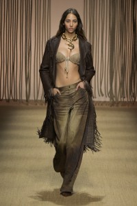 Model on the runway at Roberto Cavalli RTW Spring 2025 as part of Milan Ready to Wear Fashion Week on September 18, 2024 in Milan, Italy.