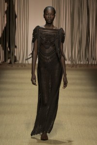Model on the runway at Roberto Cavalli RTW Spring 2025 as part of Milan Ready to Wear Fashion Week on September 18, 2024 in Milan, Italy.