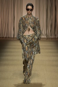 Model on the runway at Roberto Cavalli RTW Spring 2025 as part of Milan Ready to Wear Fashion Week on September 18, 2024 in Milan, Italy.