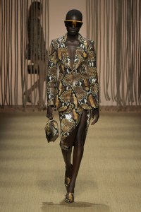 Model on the runway at Roberto Cavalli RTW Spring 2025 as part of Milan Ready to Wear Fashion Week on September 18, 2024 in Milan, Italy.