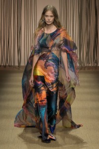 Model on the runway at Roberto Cavalli RTW Spring 2025 as part of Milan Ready to Wear Fashion Week on September 18, 2024 in Milan, Italy.