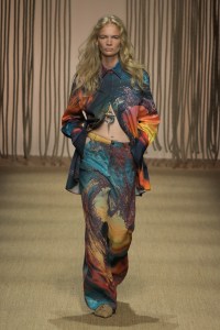 Model on the runway at Roberto Cavalli RTW Spring 2025 as part of Milan Ready to Wear Fashion Week on September 18, 2024 in Milan, Italy.
