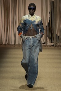 Model on the runway at Roberto Cavalli RTW Spring 2025 as part of Milan Ready to Wear Fashion Week on September 18, 2024 in Milan, Italy.