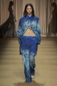 Model on the runway at Roberto Cavalli RTW Spring 2025 as part of Milan Ready to Wear Fashion Week on September 18, 2024 in Milan, Italy.