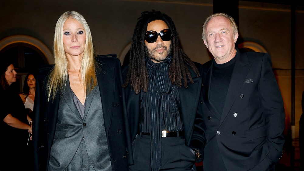 Gwyneth Paltrow, Lenny Kravitz and François-Henri Pinault at the Saint Laurent Spring 2025 ready-to-wear show