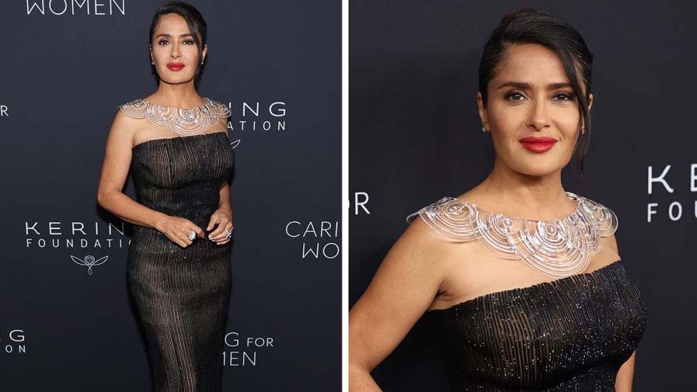 Salma Hayek, Gucci dress, Boucheron jewelry, Art Deco, Kering's Caring for Women Dinner, New York