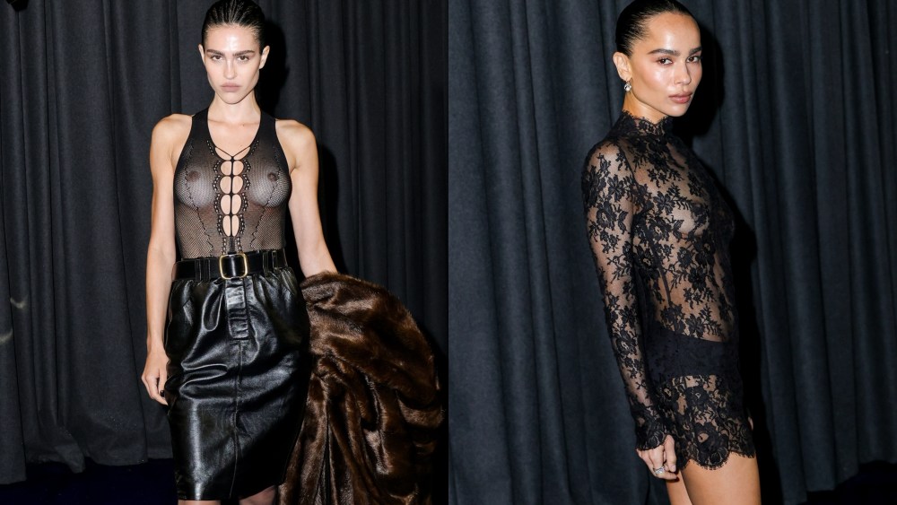 Amelia Gray Hamlin, Zoë Kravitz, sheer, saint laurent, paris fashion week, celebrities wearing sheer dressing and see-through fashion trends