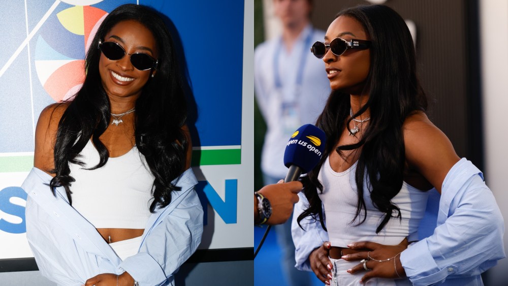 simone biles, us open 2024, miu miu sunglasses, goat necklace