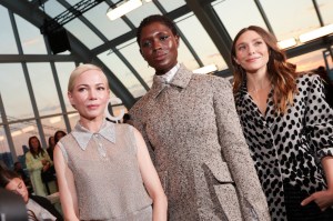 Michelle Williams, Jodie Turner-Smith and Elizabeth Olsen at the Tory Burch Spring 2025 Ready-to-Wear show