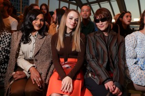 Mindy Kaling, Joey King and Lola Tung at the Tory Burch Spring 2025 Ready-to-Wear show