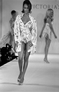 Tyra Banks models lingerie during the spring 1996 Victoria's Secret runway show at the Plaza Hotel in New York City on February 6, 1996.