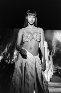 Tyra Banks displays lingerie during the fifth annual Victoria's Secret spring fashion show at Cipriani Wall Street in New York City on February 3, 1999.