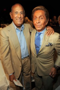 Oscar de la Renta and Valentino Garavani attend Diane von Furstenberg's spring 2012 runway show at Lincoln Center's The Theatre.