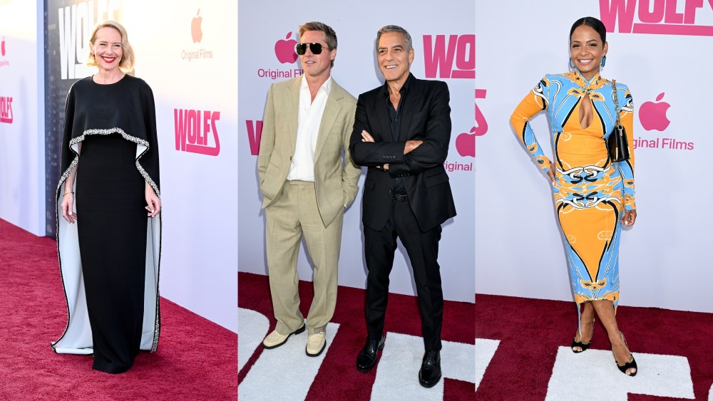 amy ryan, roland mouret, brad pitt, burberry, george clooney, christina milian, patou, red carpet premiere, wolfs