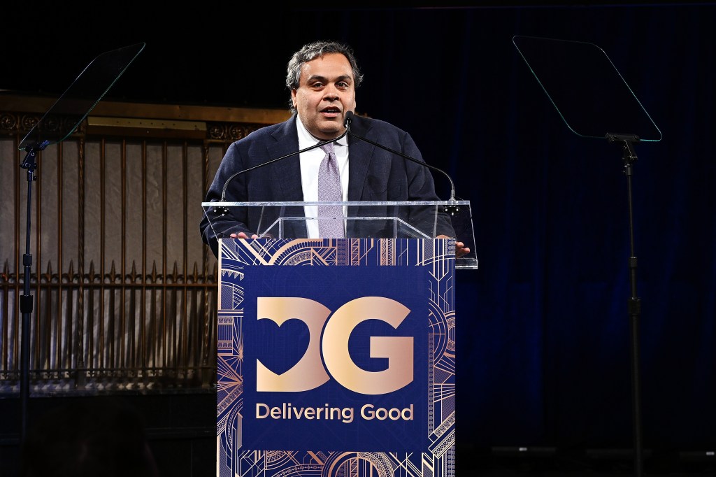 NEW YORK, NEW YORK - OCTOBER 29: Prashant Agrawal speaks onstage during the 2024 Evening of Delivering Good at Gotham Hall on October 29, 2024 in New York City. (Photo by Slaven Vlasic/Getty Images for Delivering Good)